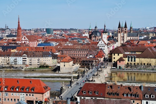 Würzburg, Blick vom Festungsberg auf Stadt und Main
