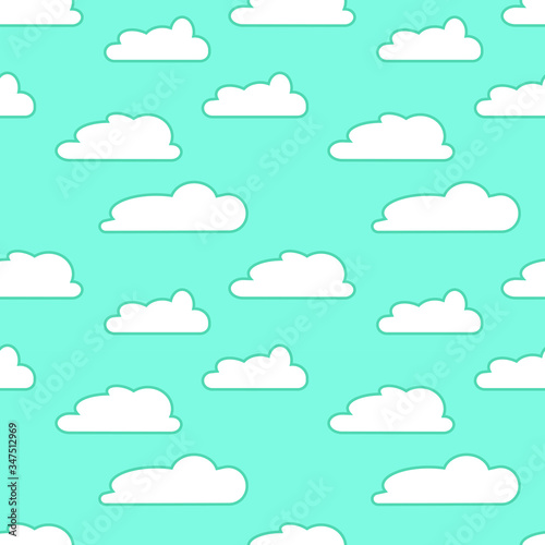 Vector illustration. Seamless background. White clouds in the blue sky.