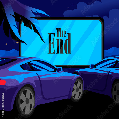 Cartoon Color Car Cinema Scene Concept. Vector