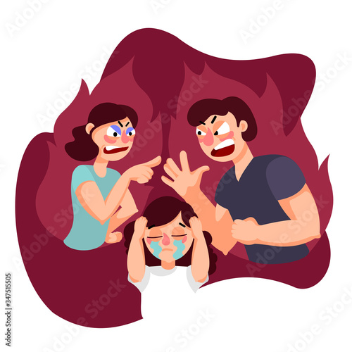 Cartoon Color Characters People and Family Quarrel Concept. Vector