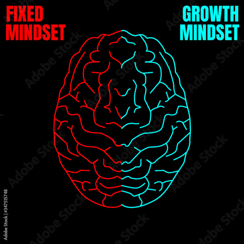 Brain with the left side depicting an analytical, structured and logical mind, and the right side depicting a scattered, Neon Text on an Black background.