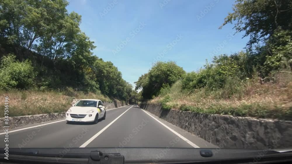 Dashboard point of view POV, driving on Slovenia countryside road. Dash cam view of karst landscape. Wide shot, forward dolly moving Dashboard point of view POV, driving on Slovenia countryside road. Dash cam view of karst landscape. Wide shot, forward dolly moving