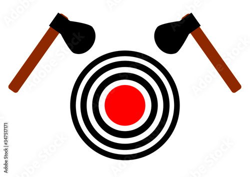 Ax throwing target on a white background. Carpentry tool. Joiner's tool. Poster. Background vector image. Place for text. Sport.