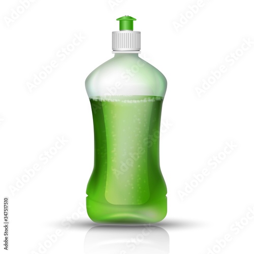 3d realistic vector dish washer liquid bottle with green cap. Isolated icon illustration on white background.