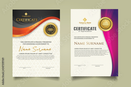 set modern certificate template with flow lines ornament and modern pattern background.