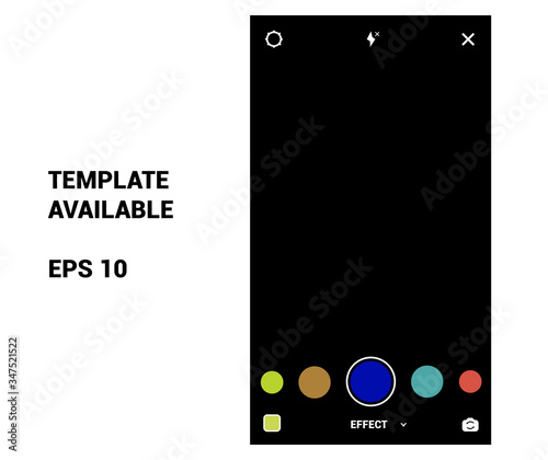 Instagram stories browse effects, face filter camera interface photo frame design social media network post template. Stories interface display of mobile application. Vector mock up illustration