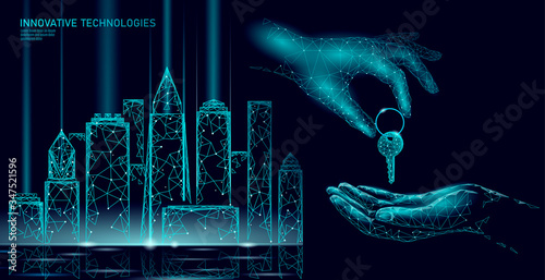 New building quarter residential complex. Seller house door keys. Finance agreement sale real estate apartment home access. Sell own family customer life business concept vector illustration