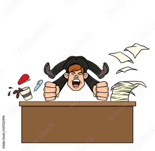 the office worker has a nervous breakdown or an angry boss swears. cartoon isolated vector on white background
