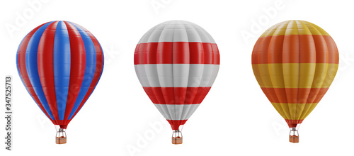 hot air balloon isolated on white background. 3d rendering. 