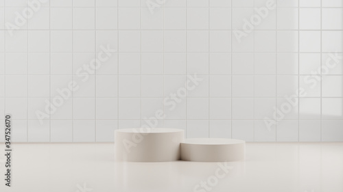 minimal cosmetics stand in white background 3d rendering design