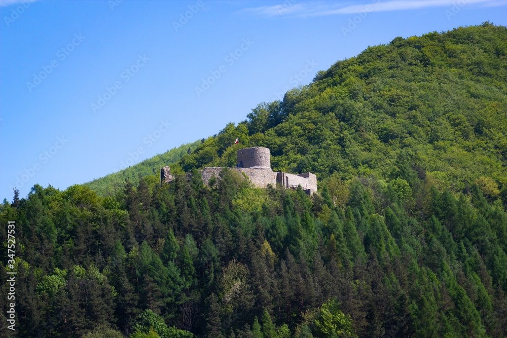 Medieval Castle in village Rytro in may. Beskid Sadecki Mountains, Poland.