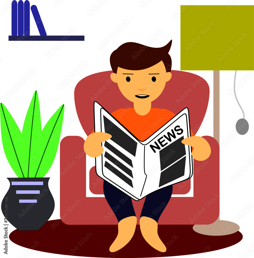 young man sitting and reading news paper at home-quarantine time- panic about the outbreak of virus- coronavirus, covid-19, 2019-Ncov.