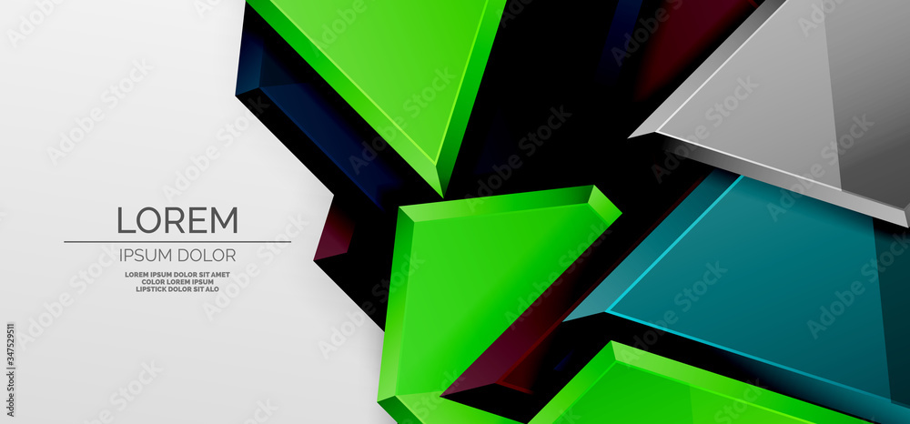 Metal glossy shiny geometric shapes with 3d effect composition. Techno futuristic vector abstract background For Wallpaper, Banner, Background, Card, Book Illustration, landing page