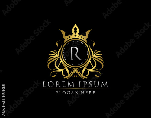 Premium Royal King R Letter Crest Gold Logo template