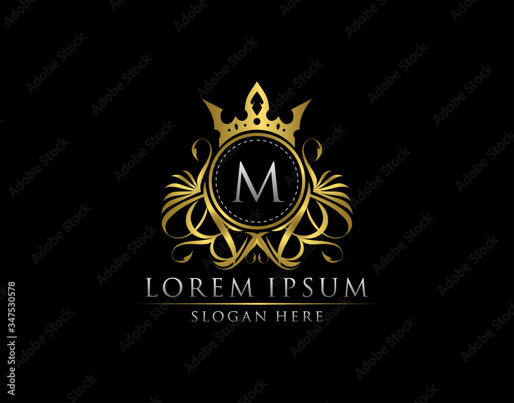 Premium Royal King M Letter Crest Gold Logo template Premium Royal King M Letter Crest Gold Logo template