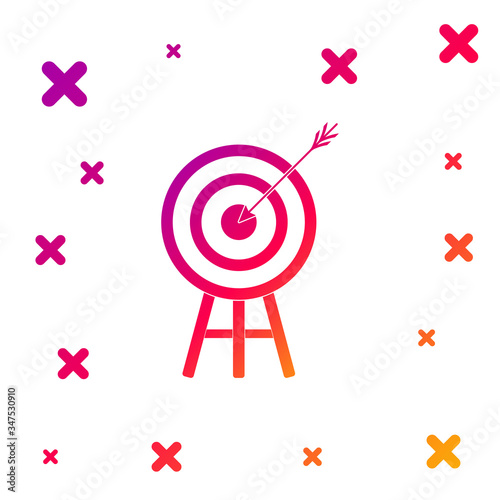 Color Target with arrow icon isolated on white background. Dart board sign. Archery board icon. Dartboard sign. Business goal concept. Gradient random dynamic shapes. Vector Illustration