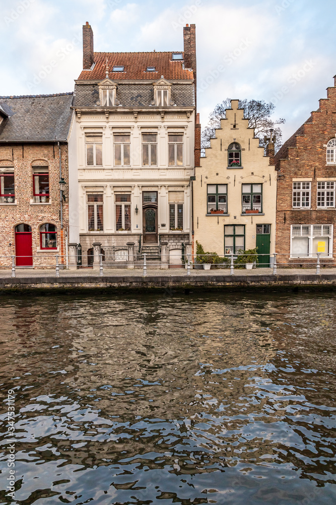 Buildings with reflection around channels in Bruges