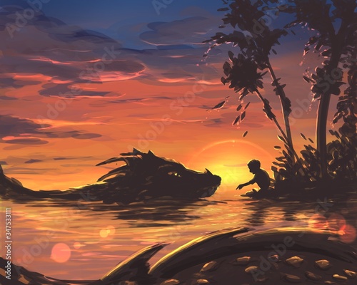 Greeteng of the dragon and a little boy