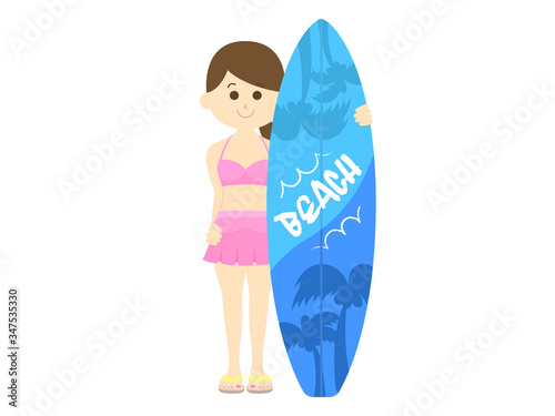 水着を着た女性サーファーのイラスト