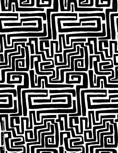 Maze seamless pattern. Hand drawn texture with different brush strokes. Doodle vector background.
