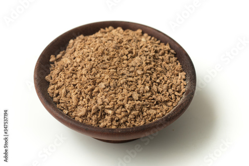 Raw Soya Mince. Textured Soy. Meat Substitute in a bowl © barkstudio