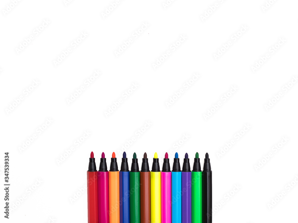 Fototapeta premium Colorful marker pen set on white background.