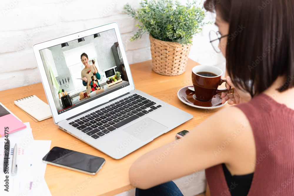 Online course attended by woman at home, learning at home conceptual Online course attended by woman at home, learning at home conceptual