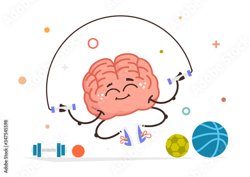 healthy brain vector character do sport with a skipping rope