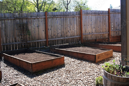 Raised vegetable garden beds ready for planting