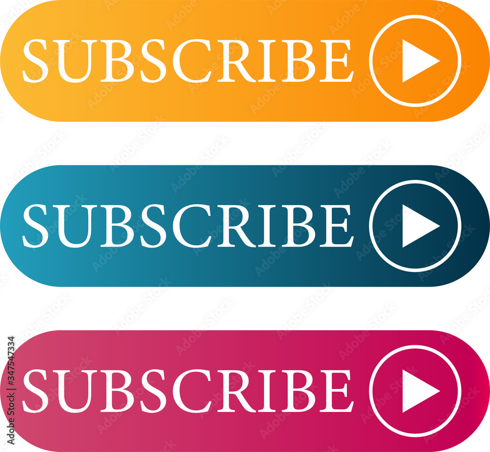 Subscribe web buttons flat design template with color gradient. Vector isolated rectangular rounded web button elements set isolated on white background. Vector illustration Subscribe web buttons flat design template with color gradient. Vector isolated rectangular rounded web button elements set isolated on white background. Vector illustration
