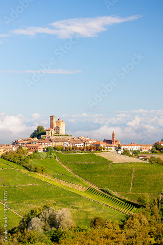 View of the village of Serralunga d Alba and the wonderful Langa  italy