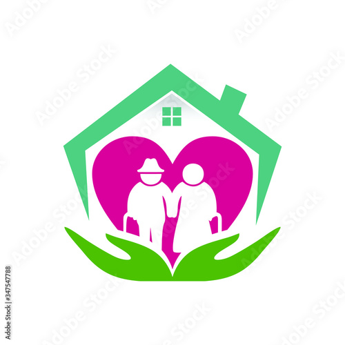 vector illustration of a love home care elderly safe and clean logo