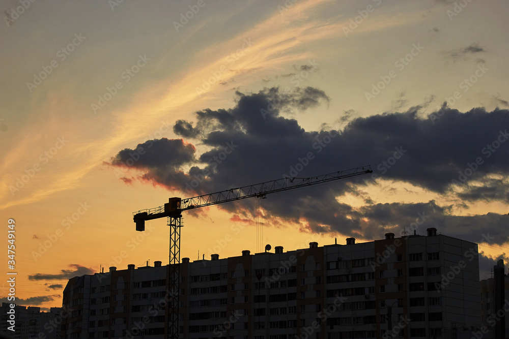 Industrial construction cranes the construction of an building