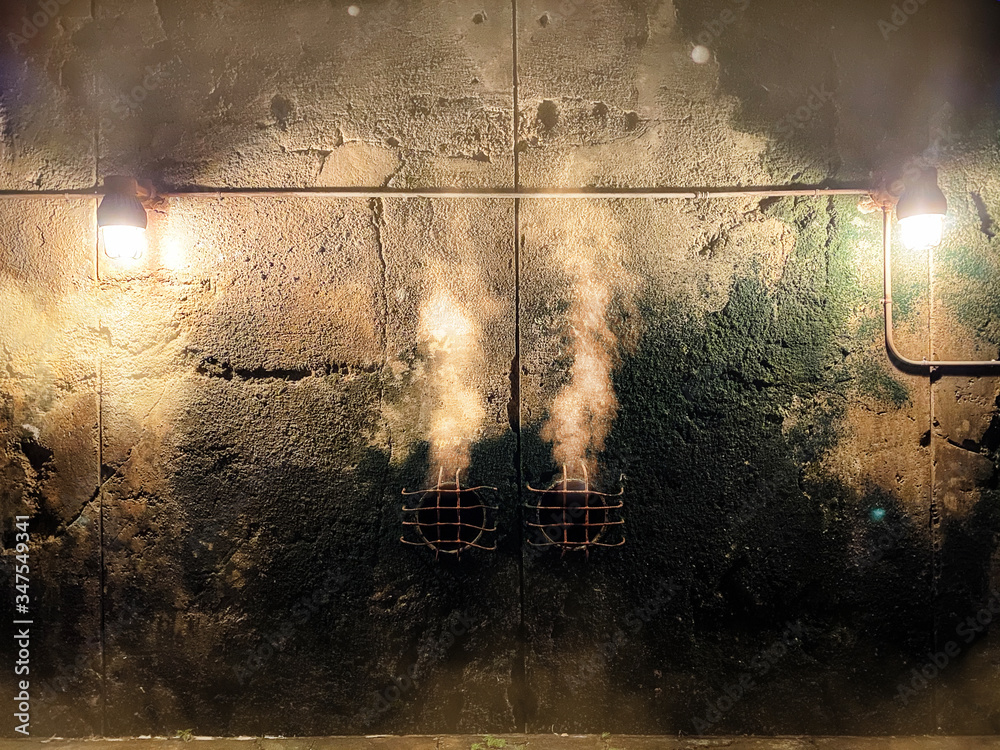 Industrial Wall With Lights and Steam
