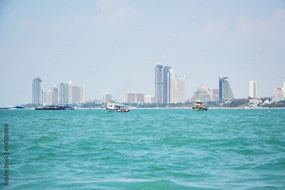 Panoramic view at Pattaya downtown from the Siam bay.