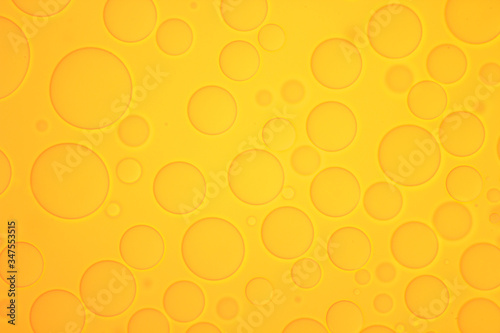 Image from microscopy of beer drops in the microscopic slide.Abstract beer bubbles.Mixed and different shape background in the yellow tone.