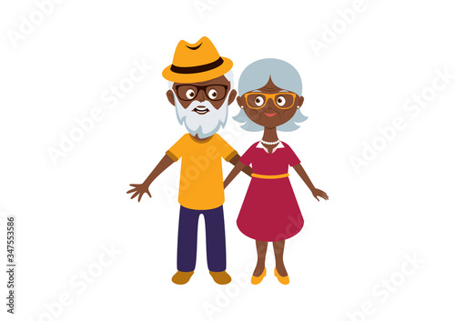 Happy and smiling elderly senior couple vector. Happy old man and woman vector. African american senior couple in love cartoon character. Cute Grandpa and Grandma icon. Modern senior vector