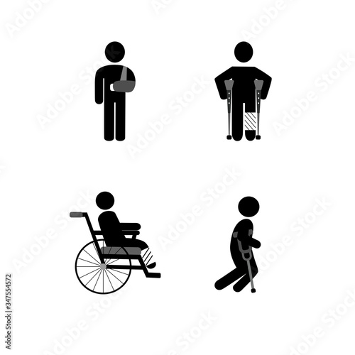 Set of disability people icons on white background. Silhouette vector design.
