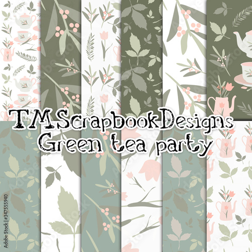Set of seamless backgrounds in white and green