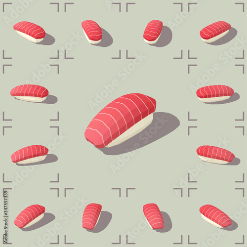 Low poly vector isometric sushi with tuna