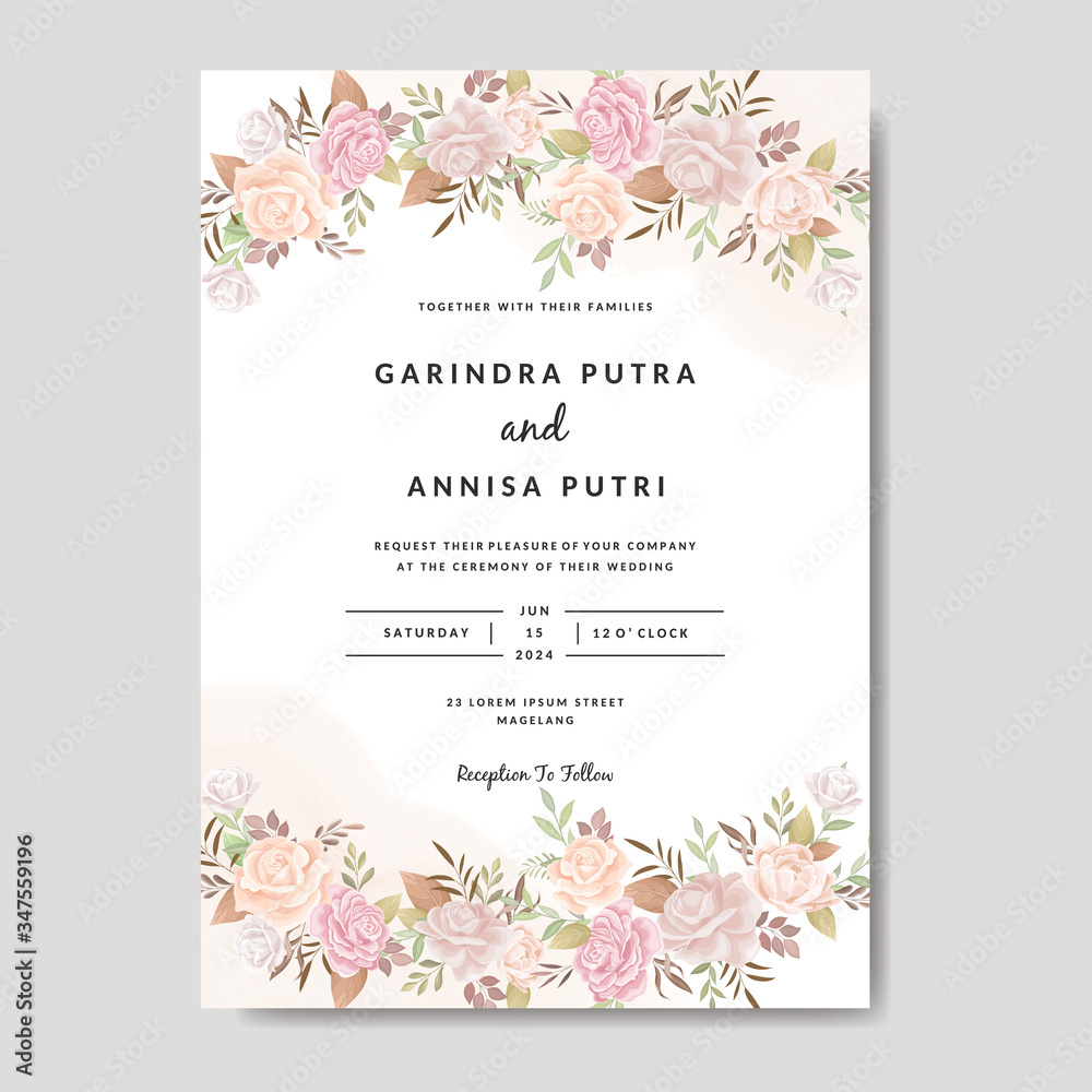 Beautiful floral frame wedding invitation card template Premium Vector