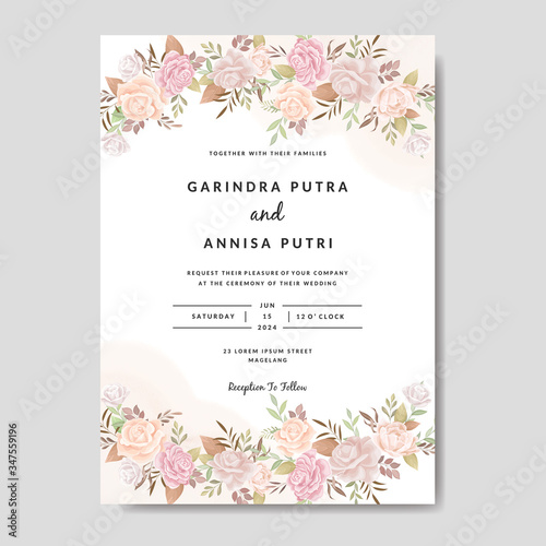 Beautiful floral frame wedding invitation card template Premium Vector © MARIANURINCE