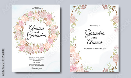 Beautiful floral frame wedding invitation card template Premium Vector