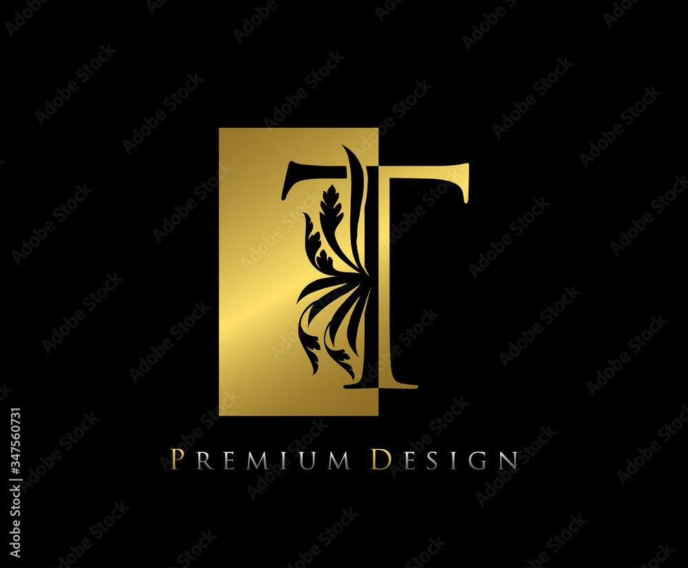 Elegant T Luxury Logo Icon, Vintage Negative Space Gold T Letter Logo