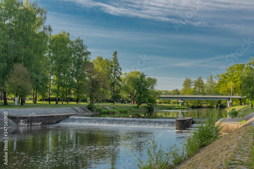 Malse river in spring morning in Budweis city