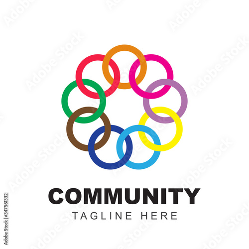 Community logo icon design with colorful people shapes. Symbol of teamwork, together, and group human concept vector illustration can use for company branding, discussion forum, social network, team