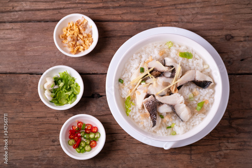 Fish Porridge,rice soup with sliced fish.Thai breakfast style