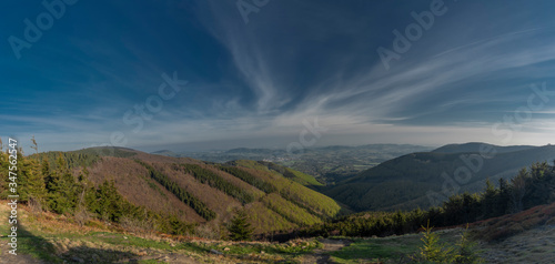 Color spring morning view from Pustevny in Beskydy mountains photo