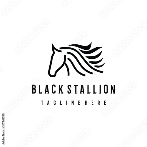 Black Stallion logo design. Awesome a black stallion silhoutte. A black stallion logotype.
