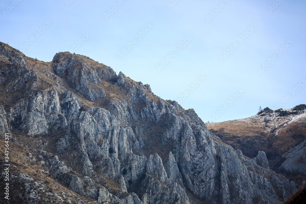 Famouse romanian limestone cliff detail in alba country, Mountain in transylvania torocko, rimetea